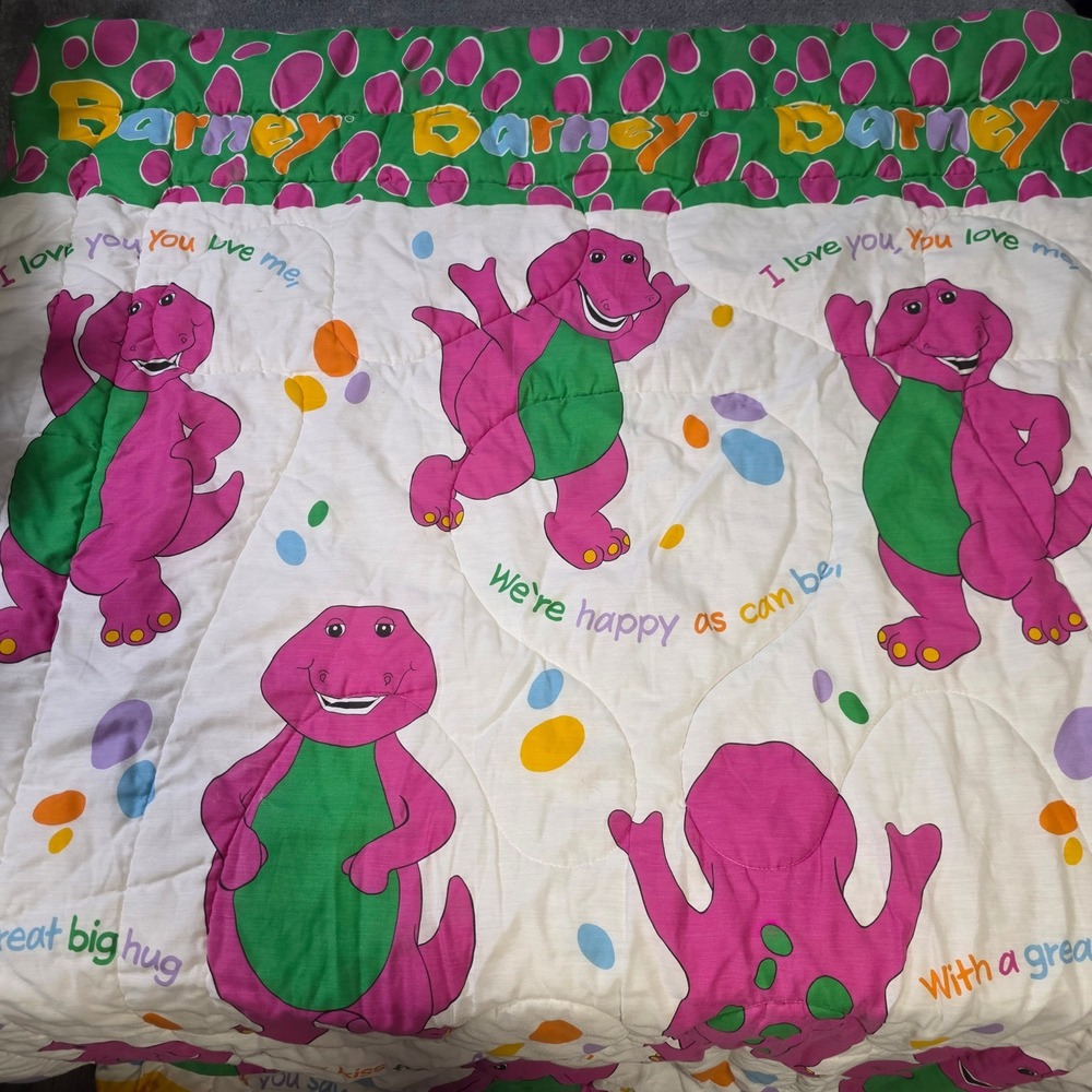 The Lyons Group Kids Twin Comforter White Barney Baby Bop 1992 Vintage 58x88